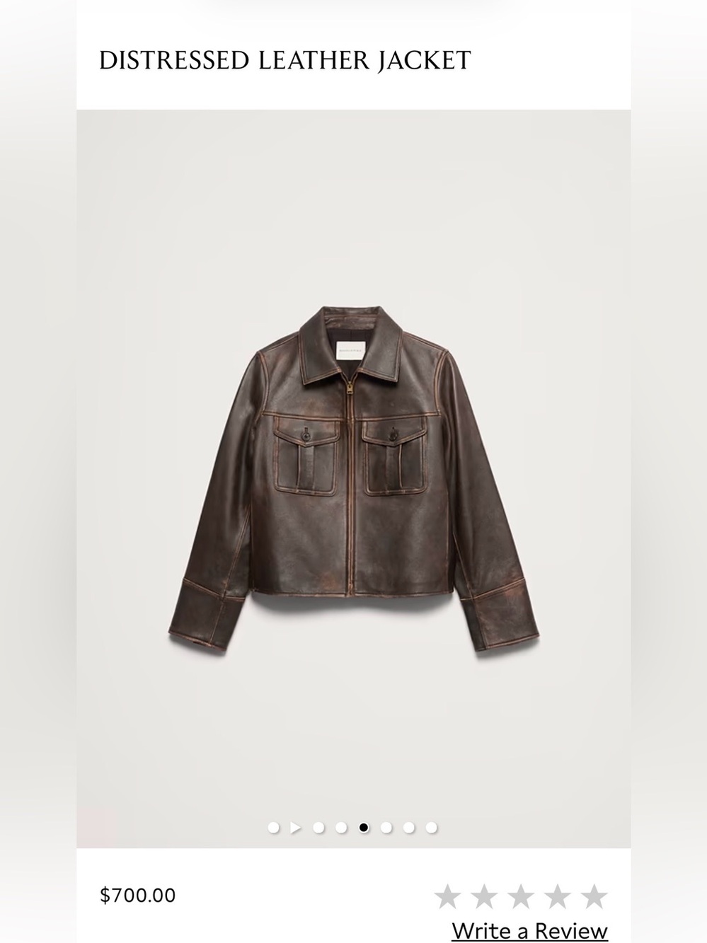 Banana Republic Distressed Brown Leather Zip Jacket